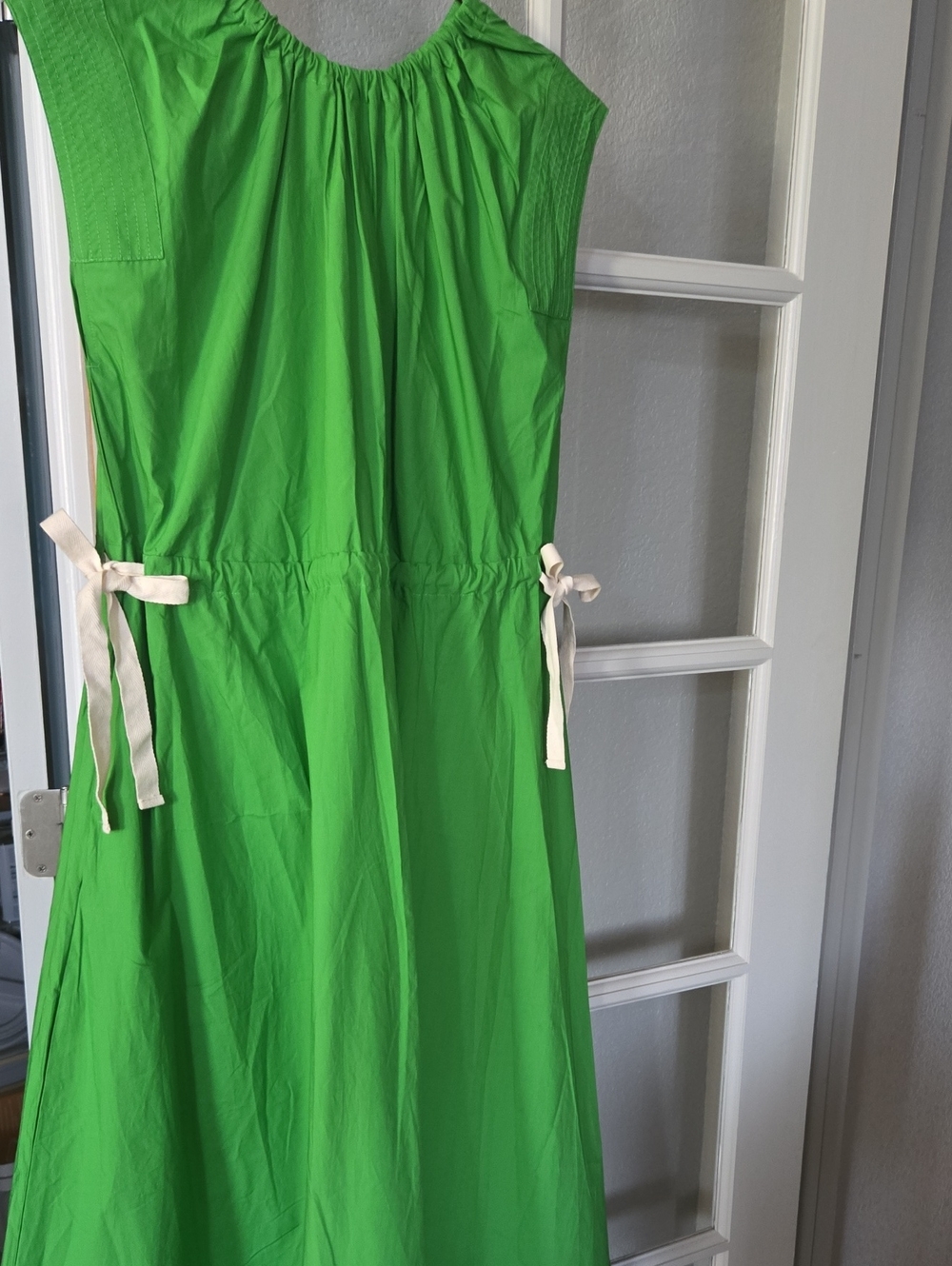 Banana Republic Bright Green Maxi Dress with Cream Side Ties